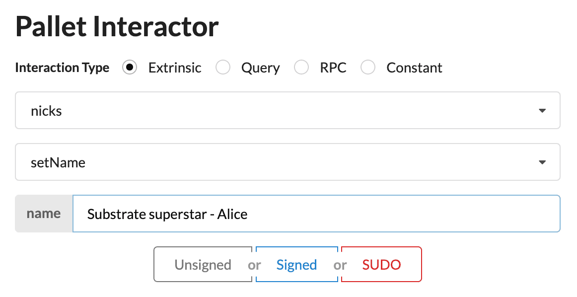 Select the pallet and the function to call